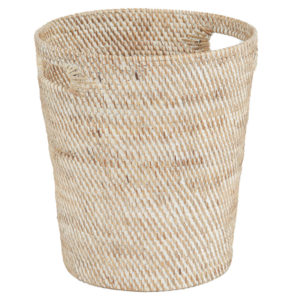Fine Rattan Waste Paper Bin - White Wash