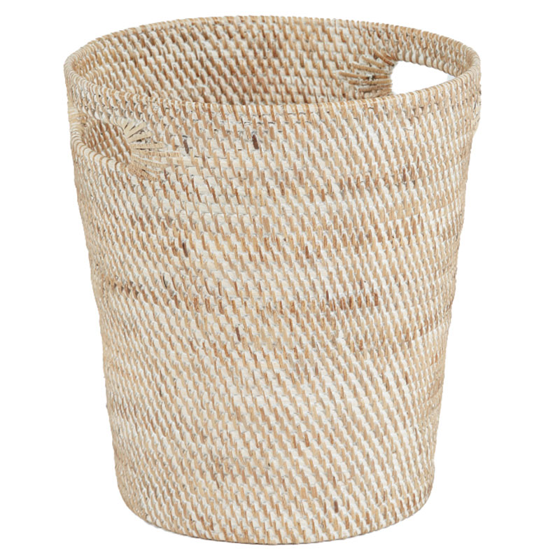 Fine Rattan Waste Paper Bin - White Wash