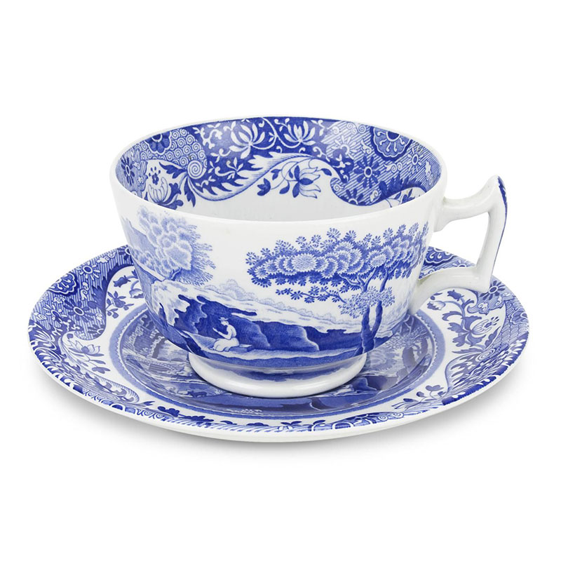 Blue Italian Breakfast Cup & Saucer, Set of 4