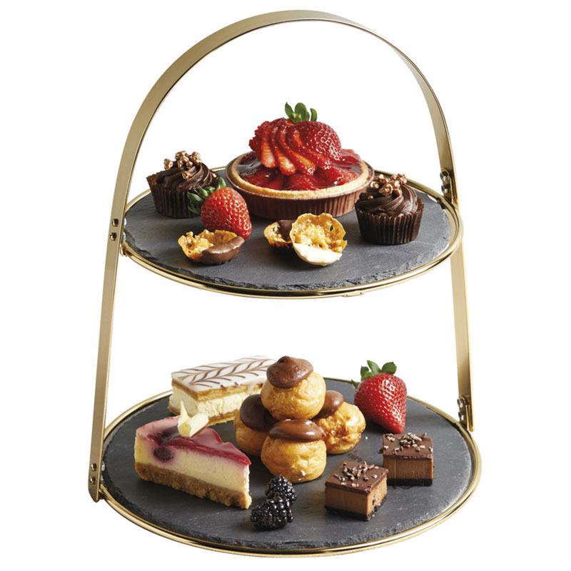 Artesà Tiered Brass & Slate Cake Stand