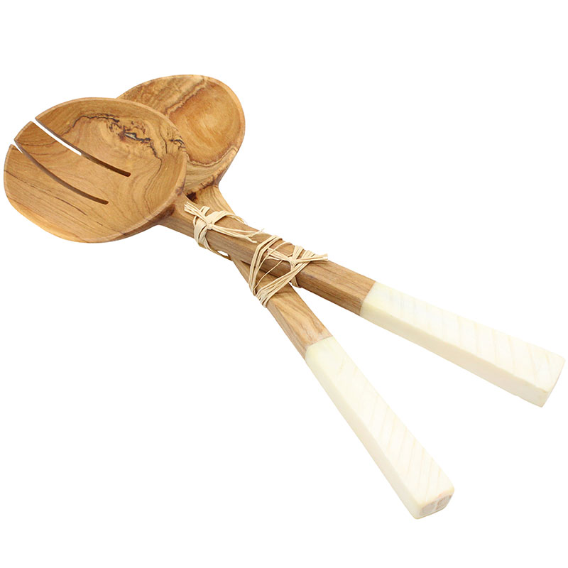 Carved Bone & Wood Salad Servers