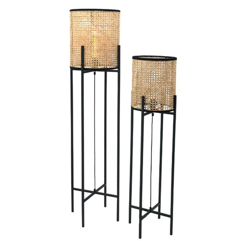 Footed Rattan Drum Light