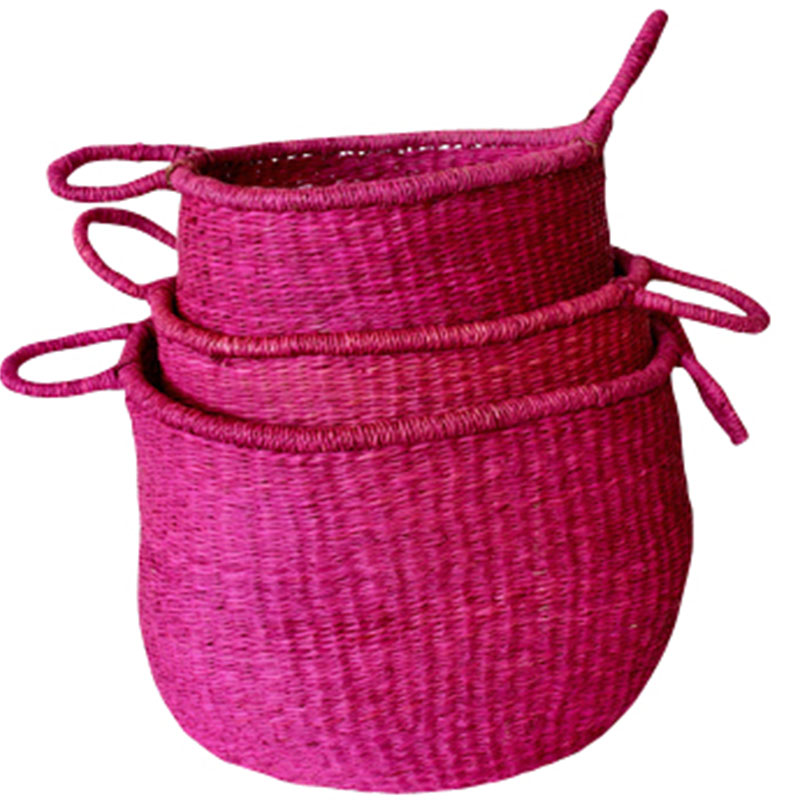 Shocking Pink Seagrass Basket Set