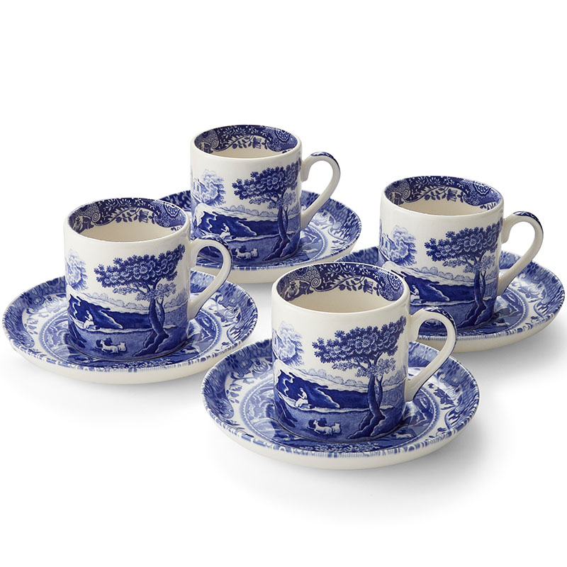 Bespoke Home Spode Blue Italian Espresso Cup Saucer, Set of