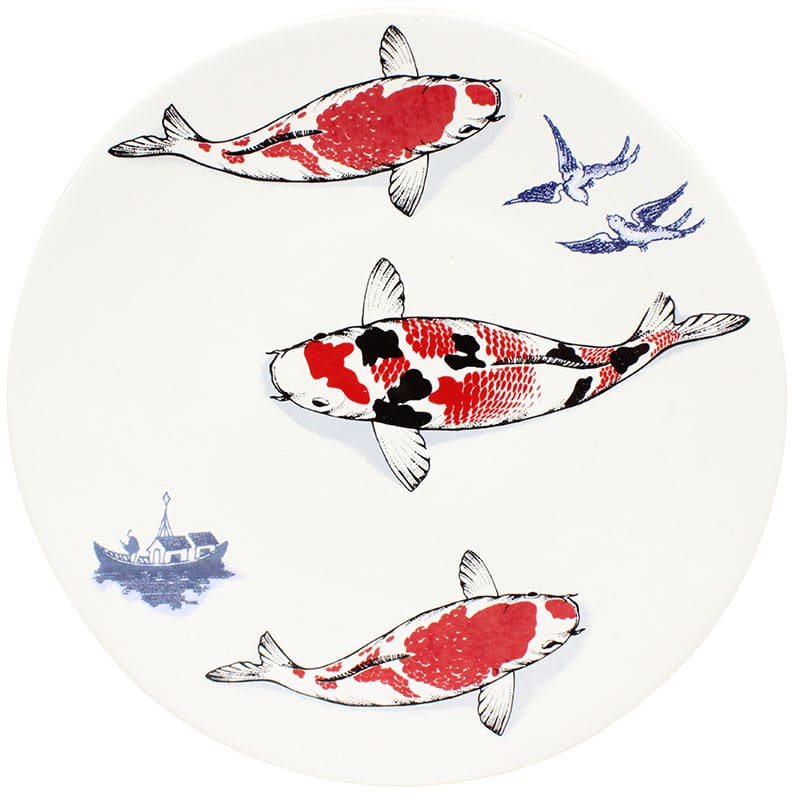 Koi & Blue Willow Dinner Plate