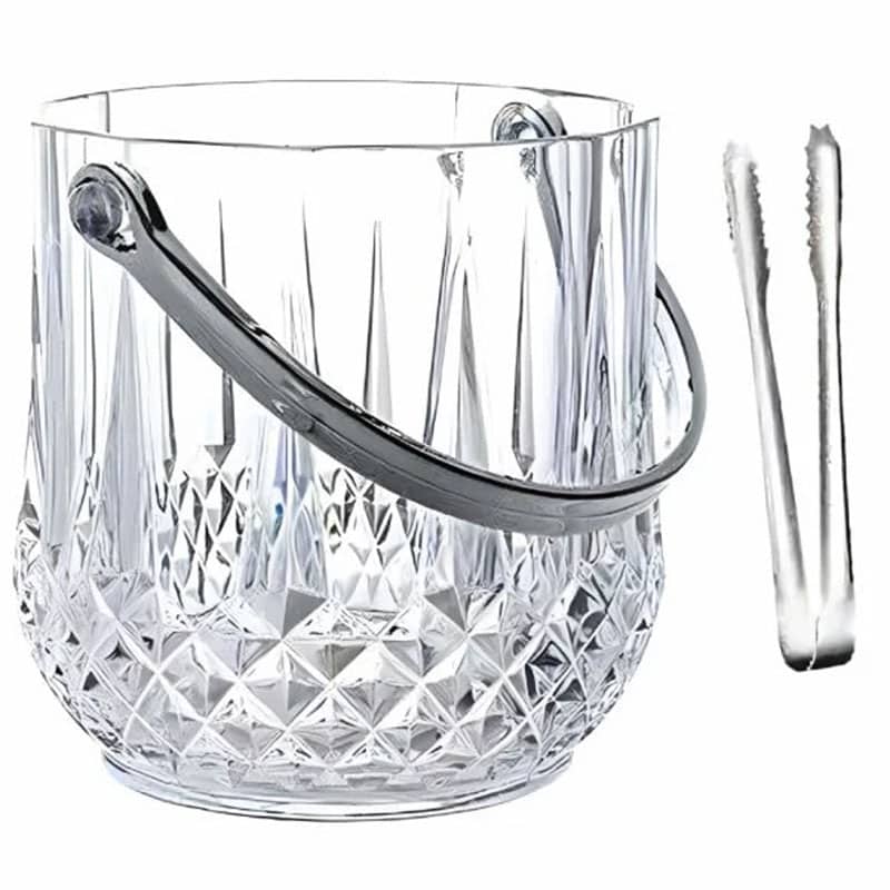 Glass Ice Bucket with Handles & Tongs