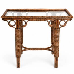 Gliss Brown Rattan Server with Brown Tinted Glass