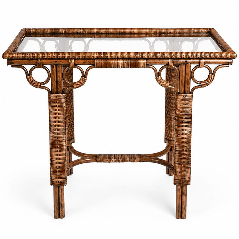 Gliss Brown Rattan Server with Brown Tinted Glass