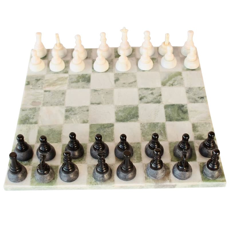Large Green & Grey Marble Chess Set