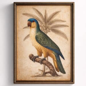 Blue Headed Parrot Artwork Rattan Frame