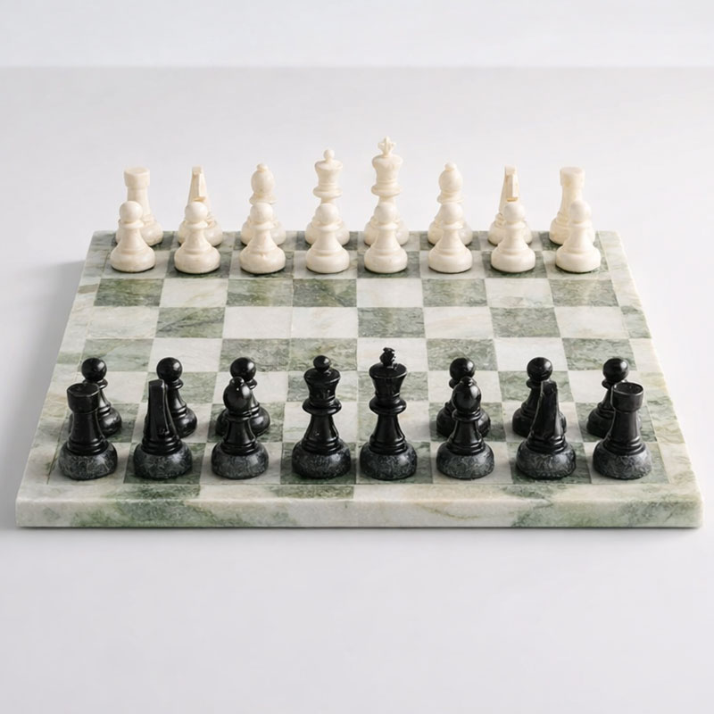 Large Green & Grey Marble Chess Set