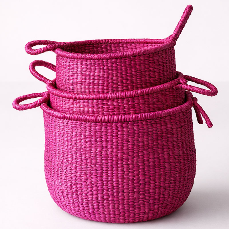 Shocking Pink Seagrass Basket Set