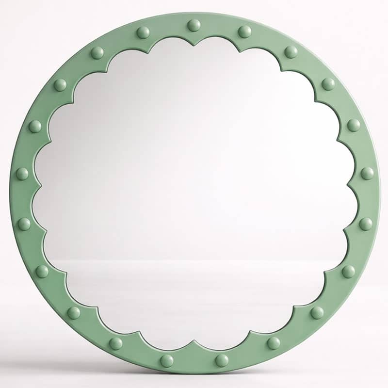 Scalloped Round Green Mirror