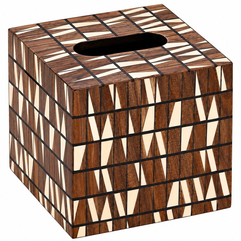 Ivory, Black & Natural Resin Wood Tissue Box