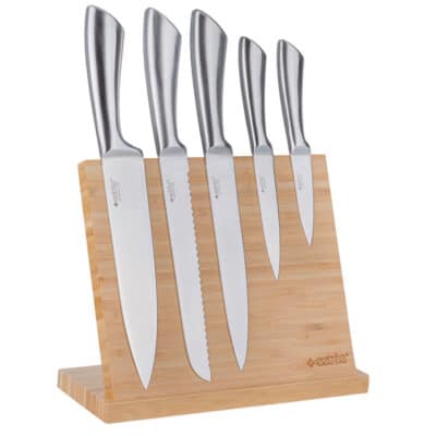 6 Piece Magnetic Bamboo Knife Block Set