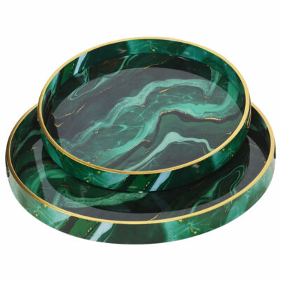 Round Green Agate Tray, Set of 2