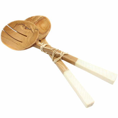 Carved Bone & Wood Salad Servers