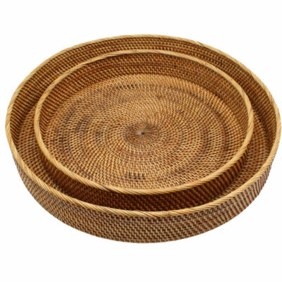 Natural Fine Rattan Round Tray, Set of 2