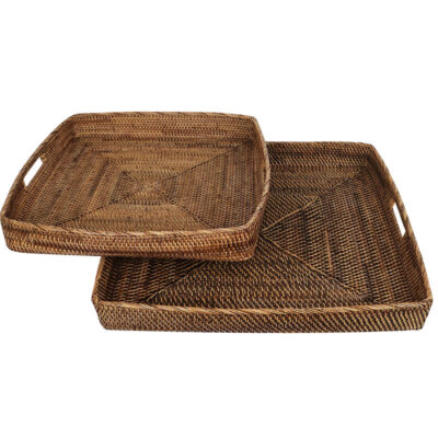 Fine Rattan Square Tray, Set of 2