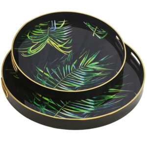 Glass Bamboo Palm Tray, Set of 2