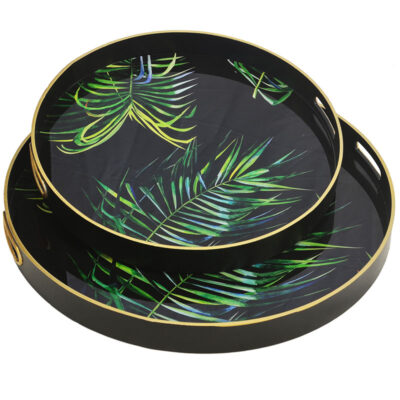 Glass Bamboo Palm Tray, Set of 2
