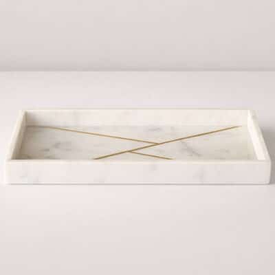 Geometric Brass Inlay Marble Tray