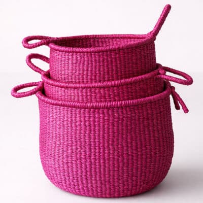 Shocking Pink Seagrass Basket Set