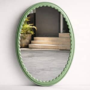 Scalloped Oval Green Mirror