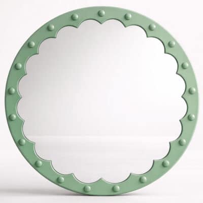 Scalloped Round Green Mirror
